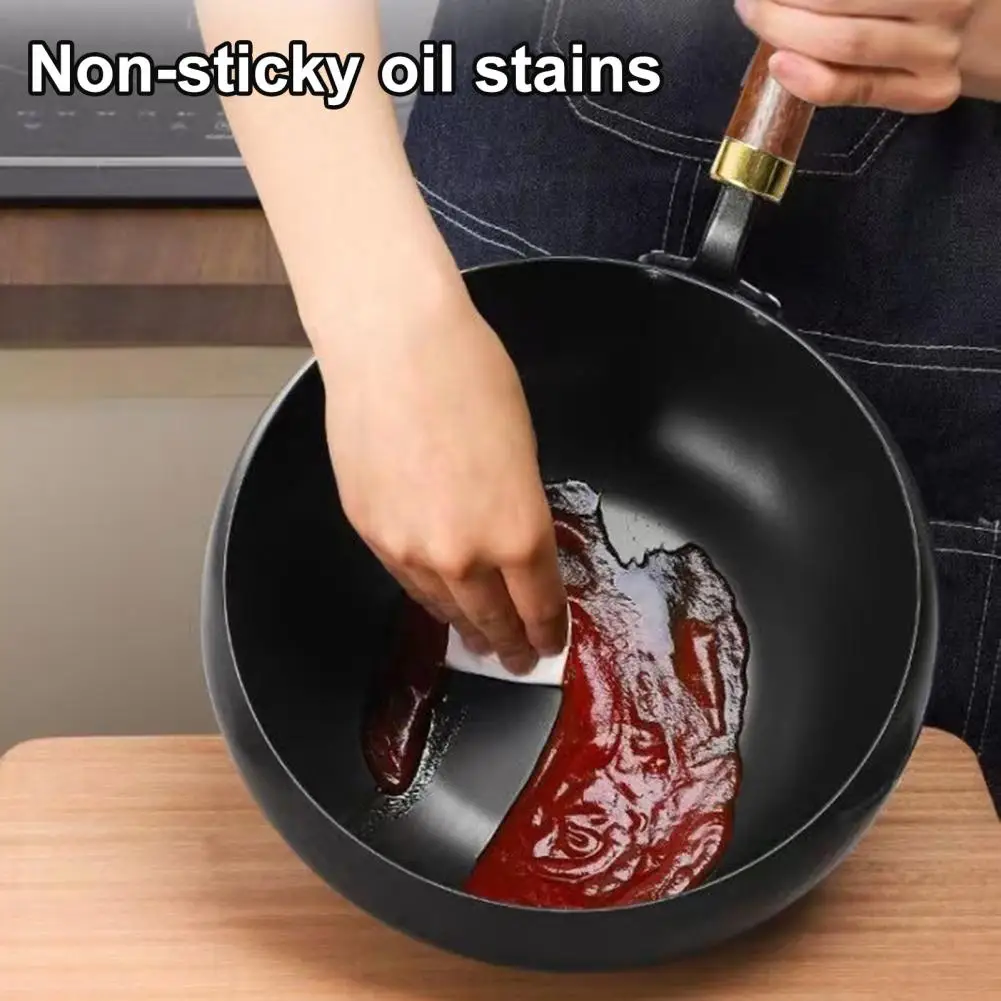 Big Belly Wok with Wooden Lid Versatile Forged Iron Wok with Nonstick Coating Wooden Lid for Even Heating on Gas Stove for Easy