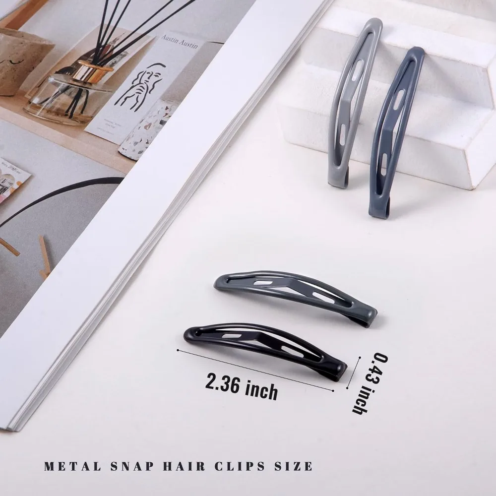 Snap Hair Clips for Women Metal Barrettes Non Slip Hair Clips for Thick Thin and Fine Hair Bright Black Multiple Gray Hairpins 16 PCS 2.36 x 0.43 Inches