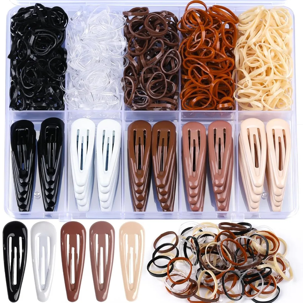 550 PCS Hair Barrettes Kit Snap Clips Rubber Bands Metal Clips Hair Accessories for Women Girls 5 Colors 2 Inch Size
