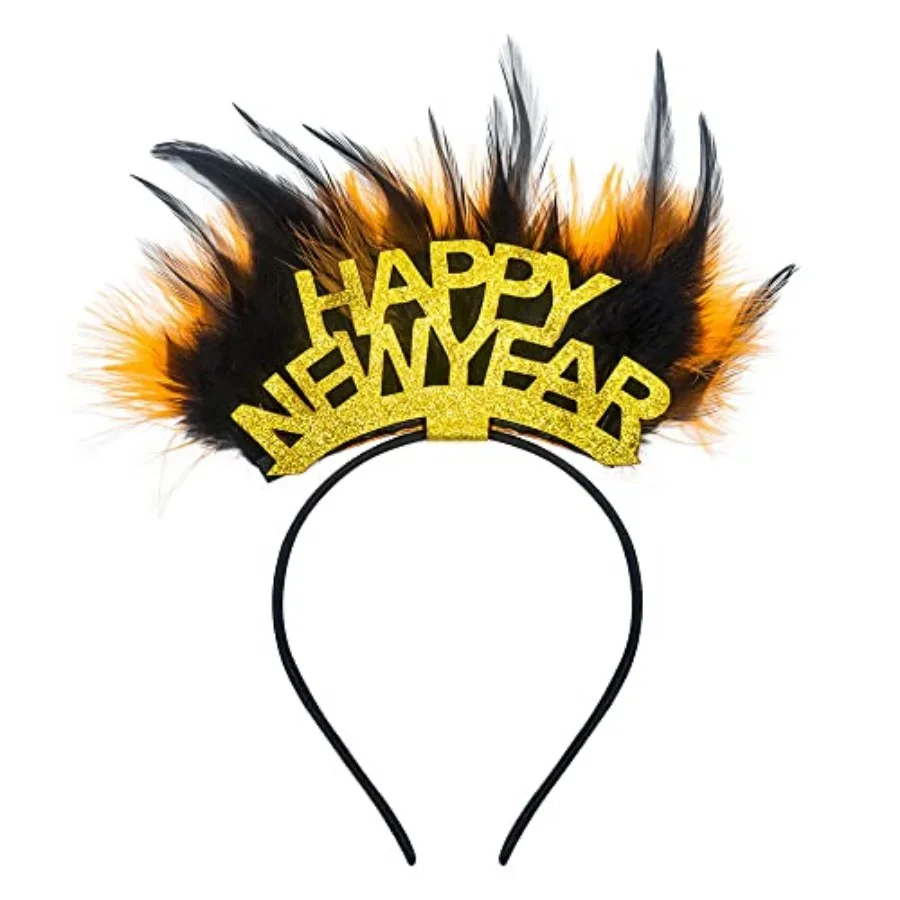 2025 New Year Feather Headbands Tiara Glitter Words Headwear New Year Eve Party Favor Hair Hoops Accessories for Women Men