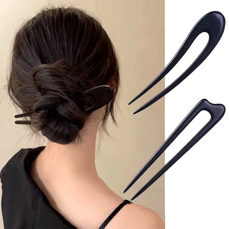 U-Shaped Wooden Hair Sticks Fork Fashion Chinese Style Hairpin Headwear Hair Bun Women Girls Vintage Ponytail Hair Accessories