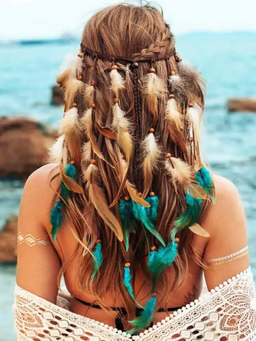 Bohemian Style Colorful Feather Headband Handmade Hair Accessory For Women Beach Travel Festival