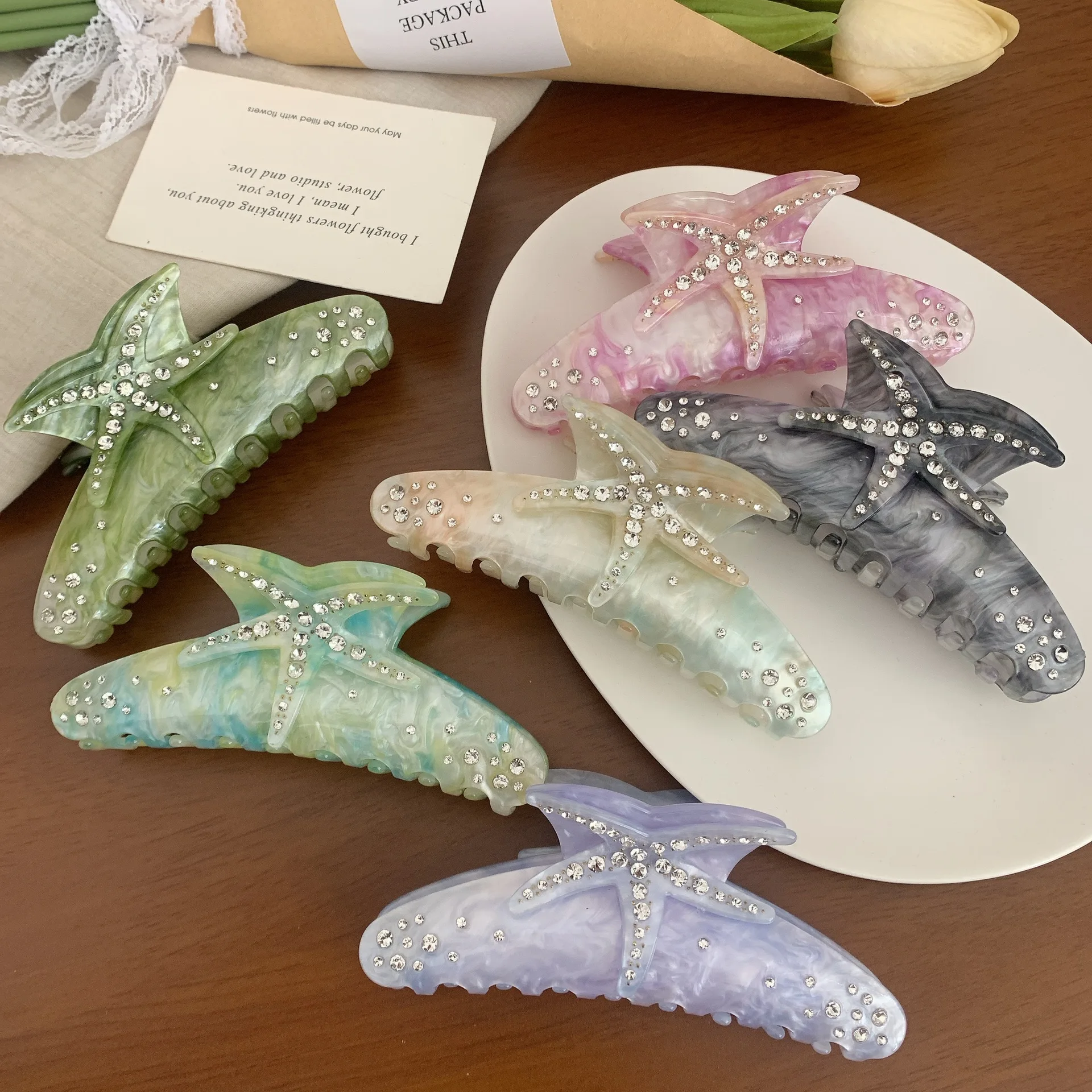 Beach Vacation Feng Shui Drill Starfish Catch Clip Shark Clip Bohemian Hairpin Back Head Disc Hair Ponytail Clip Fashion