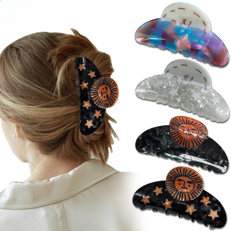 New Niche Acetic Acid Grab Clip Sunflower Moon Muse European and American Medium Shark Clip Hairpin Grab Clip Hair Accessories