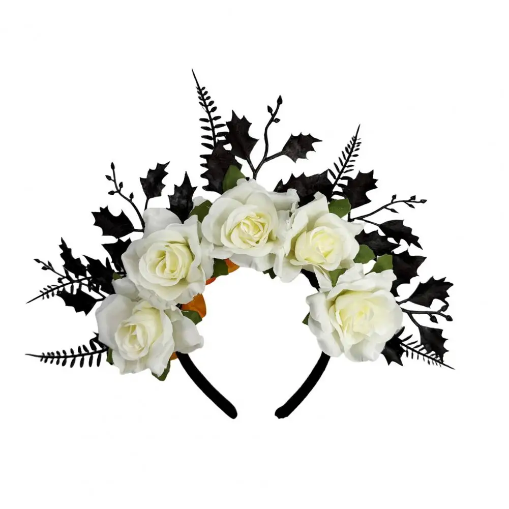 Black Rose Headband for Halloween Halloween Rose Headband Floral Crown Hair Hoop Leaf Flower Hairband Cosplay Party for Women