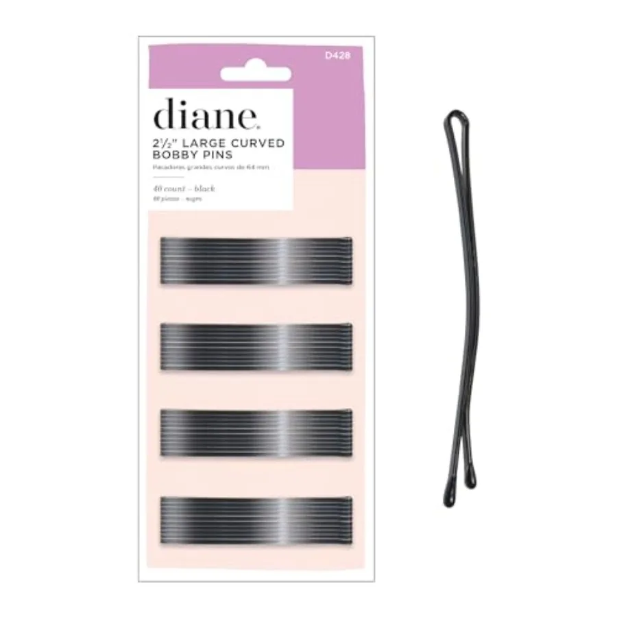 Diane 2.5" Curved Black Bobby Pins, Large Flat Hair Pins with Ball Tips for Long and Thick Hair, Updos, Flyaways, Protective Ha