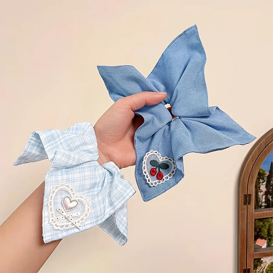 1PCS embroidered square towel large intestine hair band women's high-end hair tie low ponytail headband