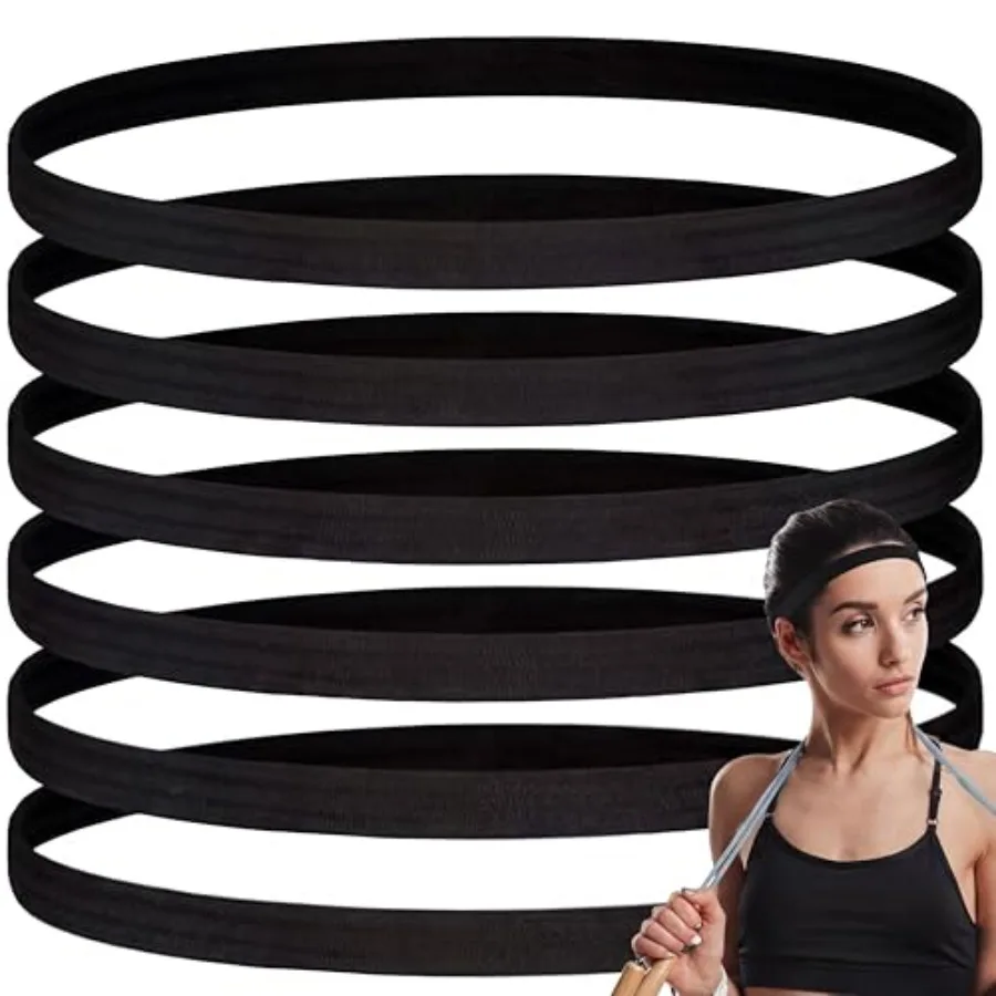 12 Pieces Black Thin Elastic Sports Headbands for Women Skinny Athletic Hair Bands Yoga Head Band Sweatband for Exercise Yoga W