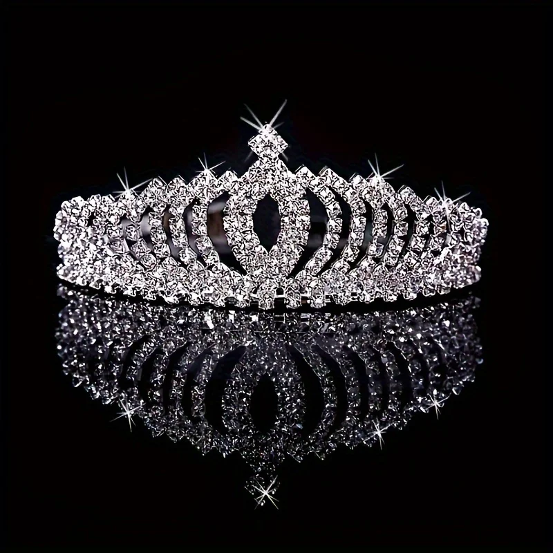 1Pc Royal Princess Headband, Full Rhinestone Crown with Comb, Bridal Wedding Birthday Banquet Hair Accessories, Stylish Princess Style, 4.92x1.77 inches, Ladies Special Occasion Jewelry Accessories We