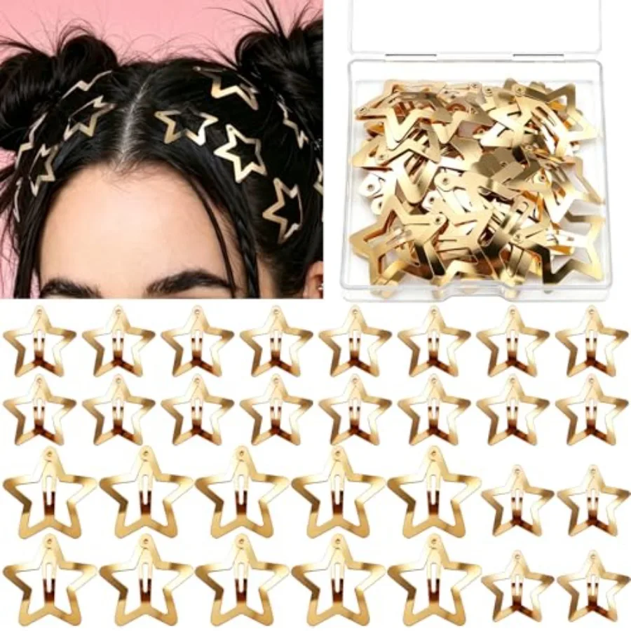 Star Hair Clips Y2K Hair Barrettes, 20 PCS 1.22" Y2K Hair Accessories, 10 PCS 1.61" Metal Snap Hair Clips for Girls Women, for