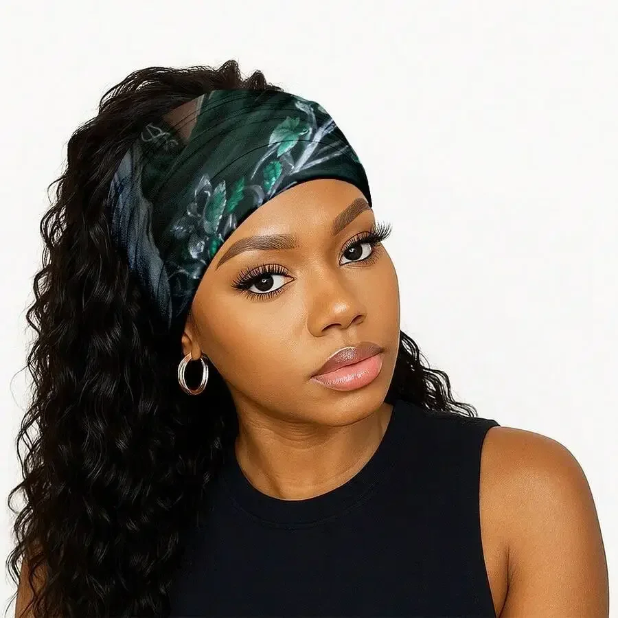Womens Floral Print Multi-Use Elastic Headband For Sports Yoga Hiking Outdoor Daily Wear