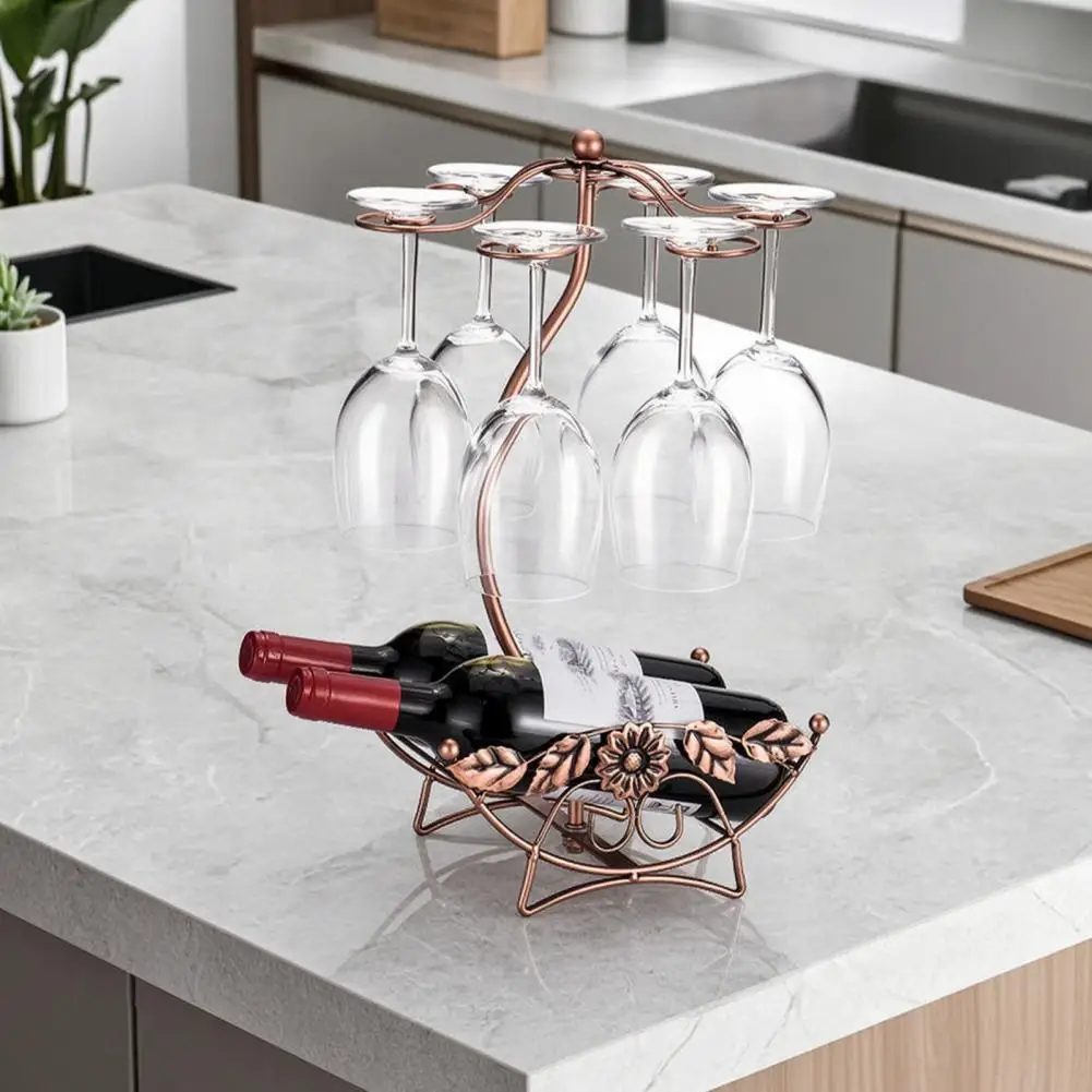 Thick Iron Wine Holder Rustic 2-tier Iron Wine Glass Rack Bottle Holder Vintage Wine Rack Decorative Countertop Home Bar Stand