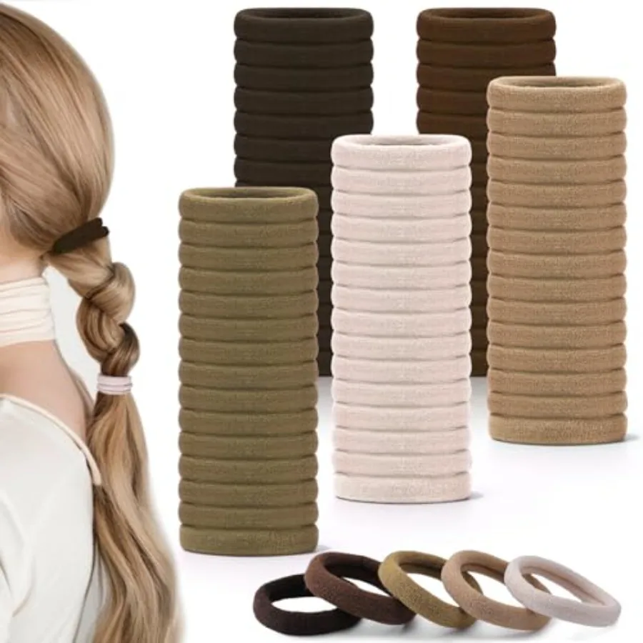 100PCS Brown Hair Ties for Thick Hair, Seamless Nylon Elastic Ponytail Holders Stretchy Hair Bands for Women Girls