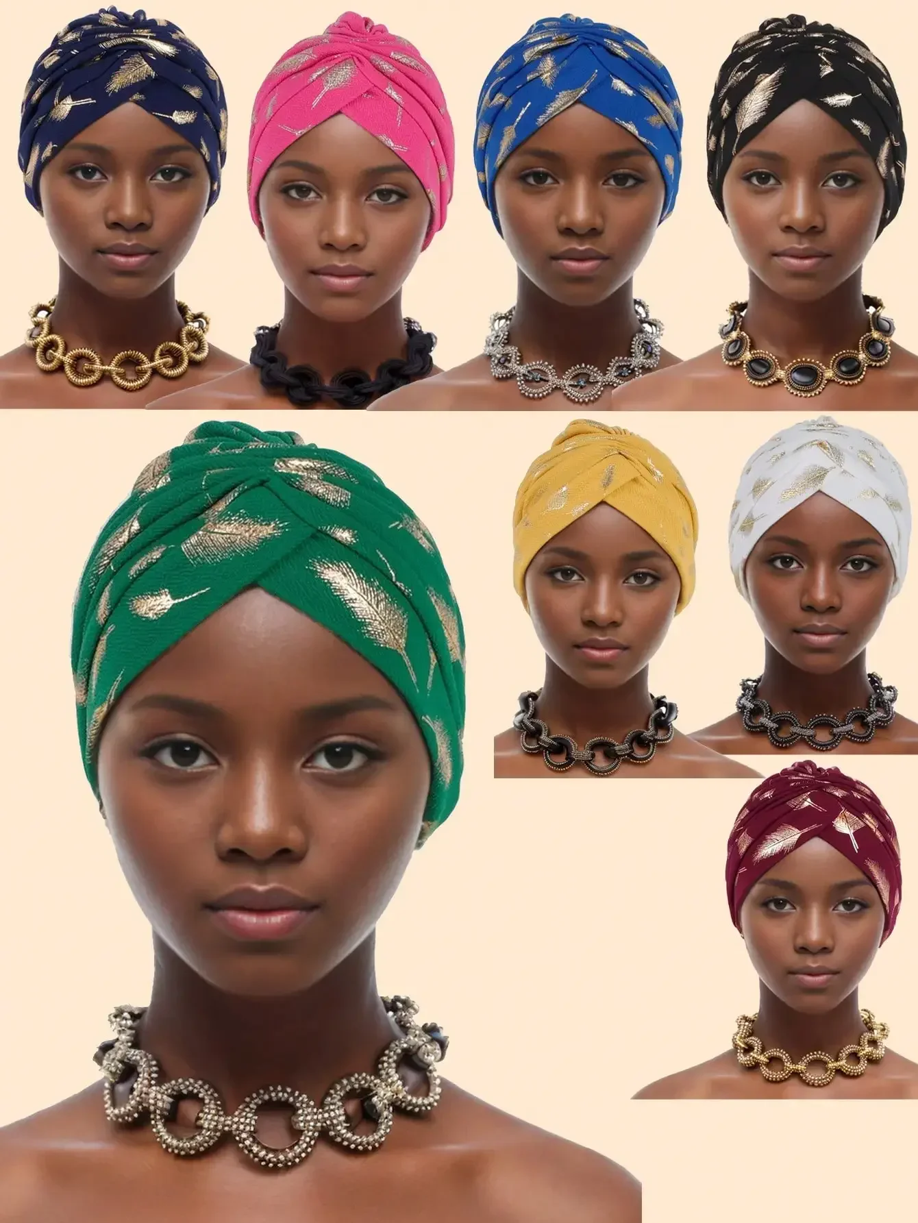 2026 1pc Feather & Gold Foil Head Wrap Hat, Versatile For Daily Wear, Party, Travel & Outdoor Sleep Bonnet