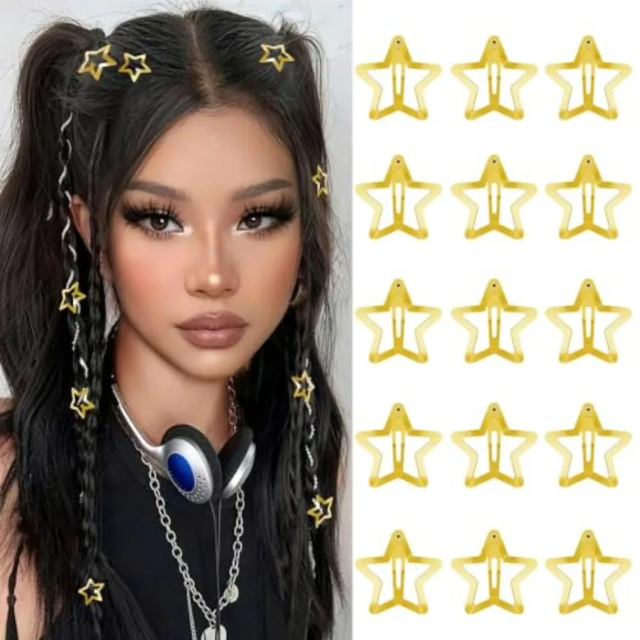 Star Hair Clis 00s Y2K Sna Hair Barrettes Non Sli Star Hair Accessories Gold Metal Hair Clis for Girls Women CS