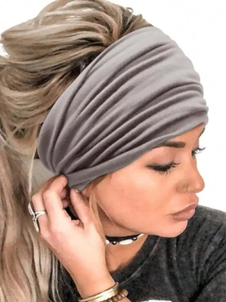 Wide Elastic Headband Solid Color Sport Yoga Sweat Absorbent Hair Wrap Sleep Cap