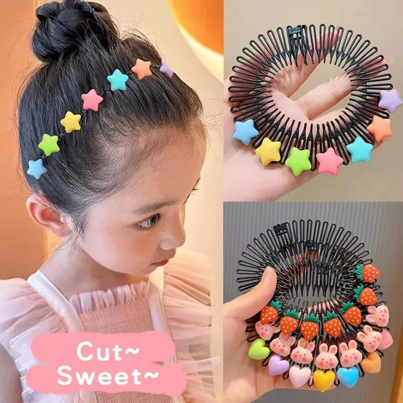 3Pcs Children Y2k Star Colorful Hair Comb Broken Headband Hair Clips Bunny Heart Cute Headdress Princess Girls Hair Accessories Sweet Stylish Hair Decors For Daily Wear Party And School Use hair clips