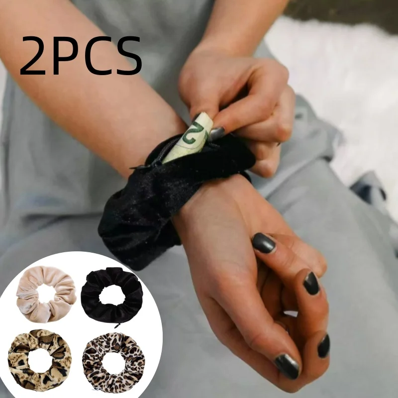 Set of 2 hair ties with zippered coin pouches, perfect for travel, outdoor activities, and running