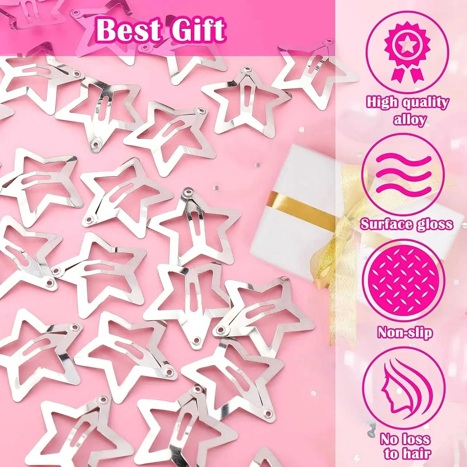 10/25/50/100/200pcs Y2K Silver Star Hair Clips for Girls Metal Snap Clip Hairpins Barrettes Hair Grip Jewel Hair Accessories hair clips for women maquillajes para mujer hair bows hair bows