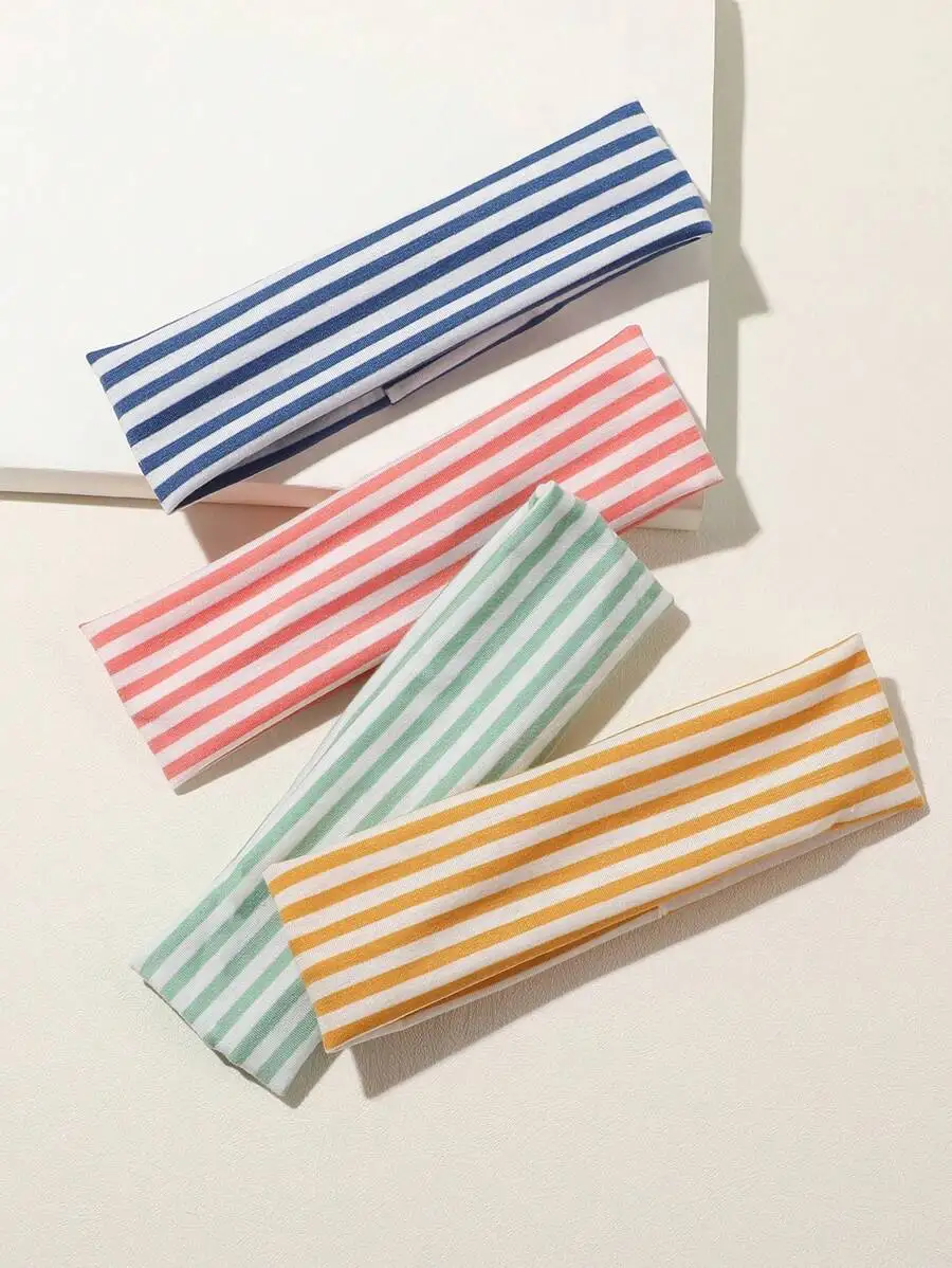 4pcs Women Soft Stretchy Striped Headbands For Sports Yoga Daily Wear