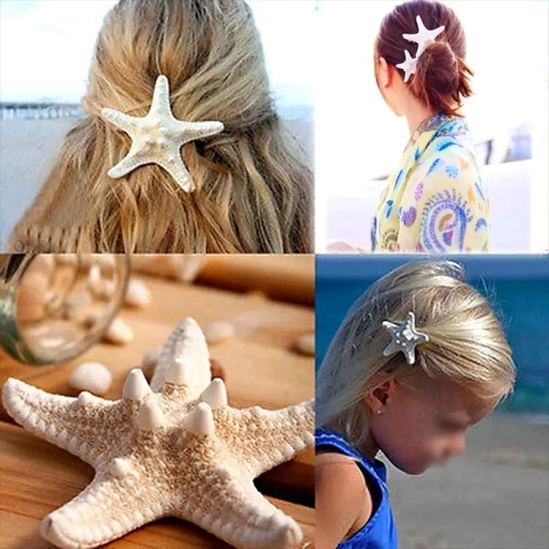 Natural Starfish Hair Clips Beach Holiday Dressing Hair Accessories Headwear for Women and Girls Mermaid Hairpin Gifts