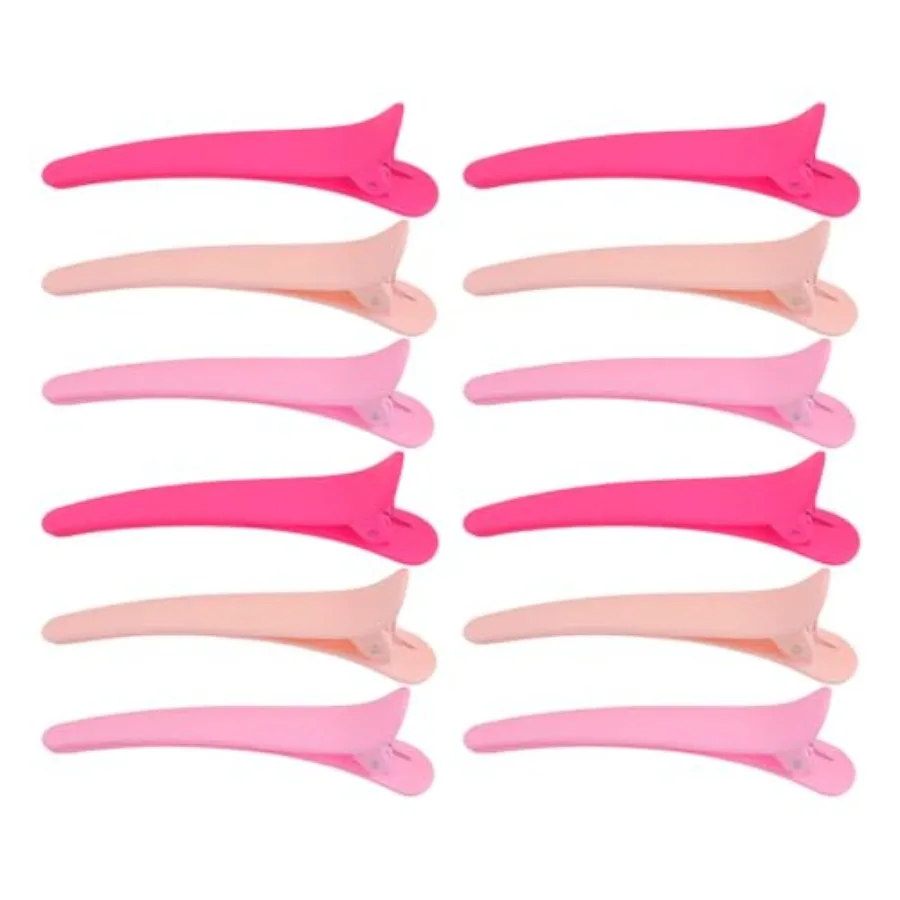 Salon-use duckbill hair clips for sectioning, plastic non-slip material, 3-inch size, available in 3 colors, 12 pcs set
