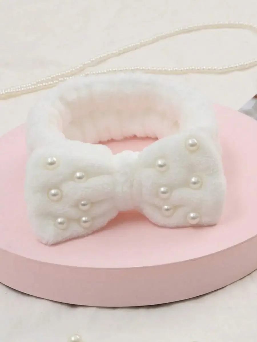 1pc Soft Microfiber Bow Headband For Women, Bathroom Hair Accessory - Ideal For Makeup, Skincare And Face Washing - Perfect