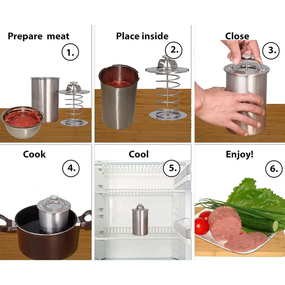 Dual-scale Meat Thermometer Stainless Steel Meat Steamer Pot with Thermometer Deli Meat Press Mold for Homemade Ham for Lunch