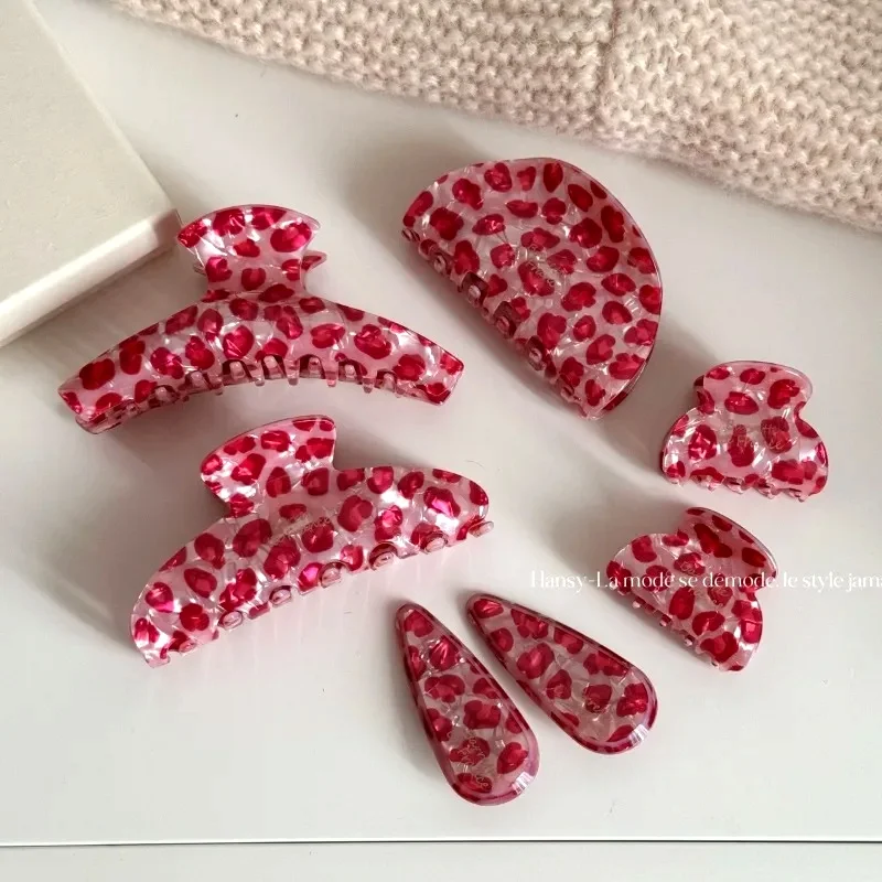 Korean pink leopard print hair claw clip high sense design luxury hair accessories for women