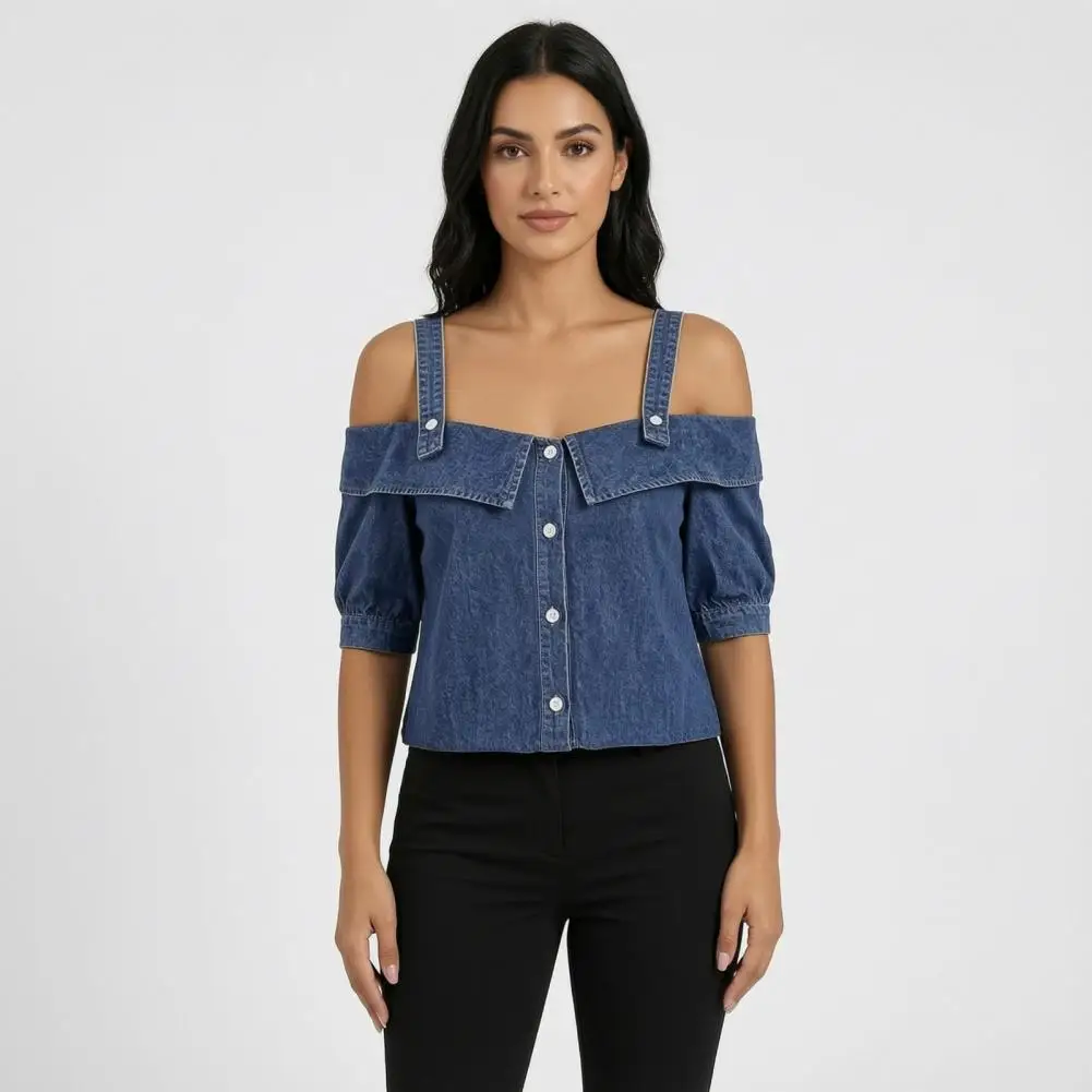 Women Denim Shirt, Everyday Comfortable Women Shirt WardrobeLoose Fit Paneled Cut Tops for Casual Work Party Vacation Date