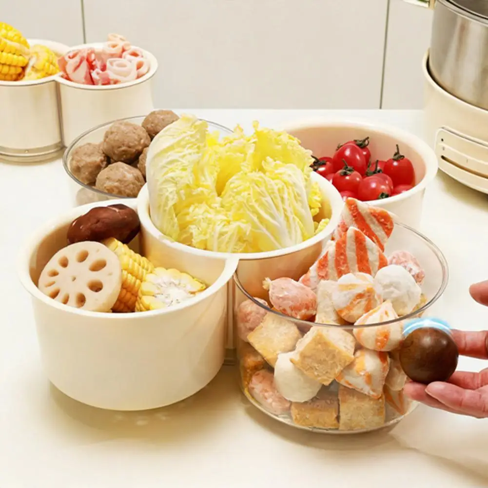 Snack Ingredient Rotating Tray Rotating Divided Hot Pot Serving Tray with Draining Function Stackable Vegetable Organizer 360°