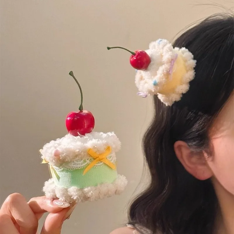 Lolita Lace Cute Cherry Cake Hair Clip Children Hairpins Headdress Headband Accessories Girls Hair Ornament Gifts