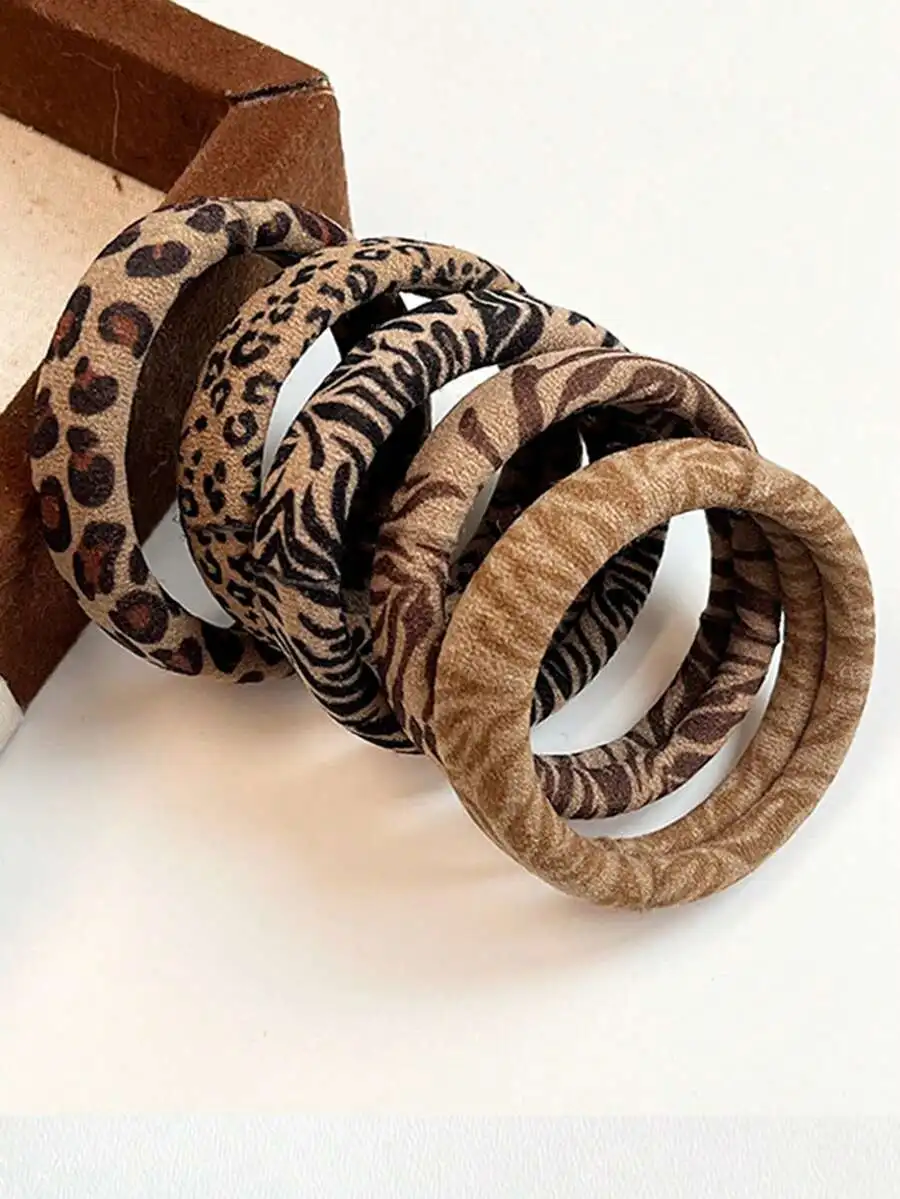 10pcs Mix Animal Print High Elastic Thick Scrunchies Hair Ties Ponytail Holders For Women