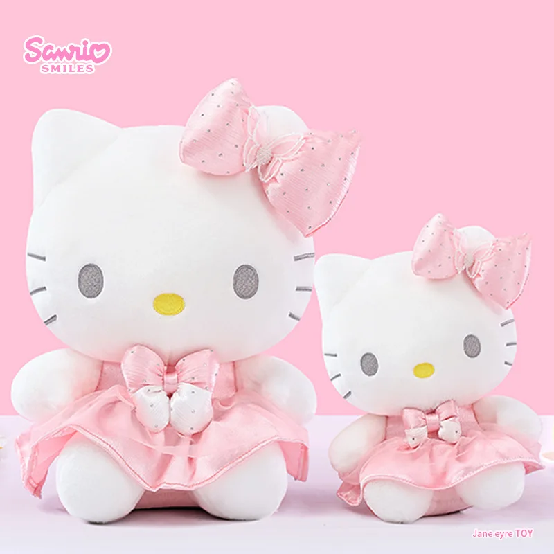 Hello Kitty Pink Butterfly Dress Lace Two-Color Bowknot 20Cm Cartoon Plush Stuff Toy Bedroom Decorations Festival Birthday Gift