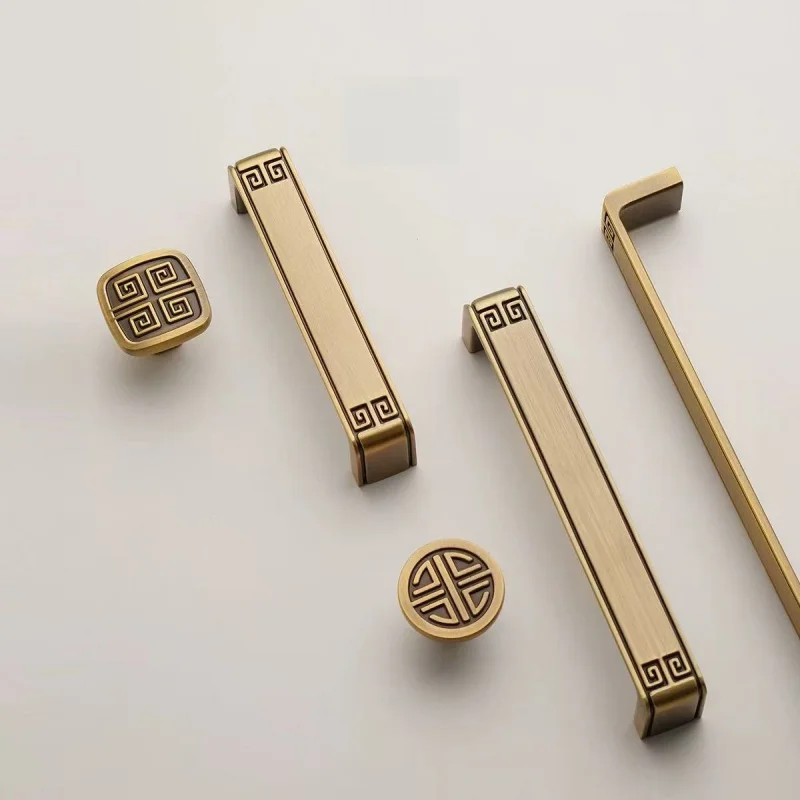 Vintage French-style cabinet door handle, new Chinese-style drawer wardrobe door cabinet handle, retro American-style antique br