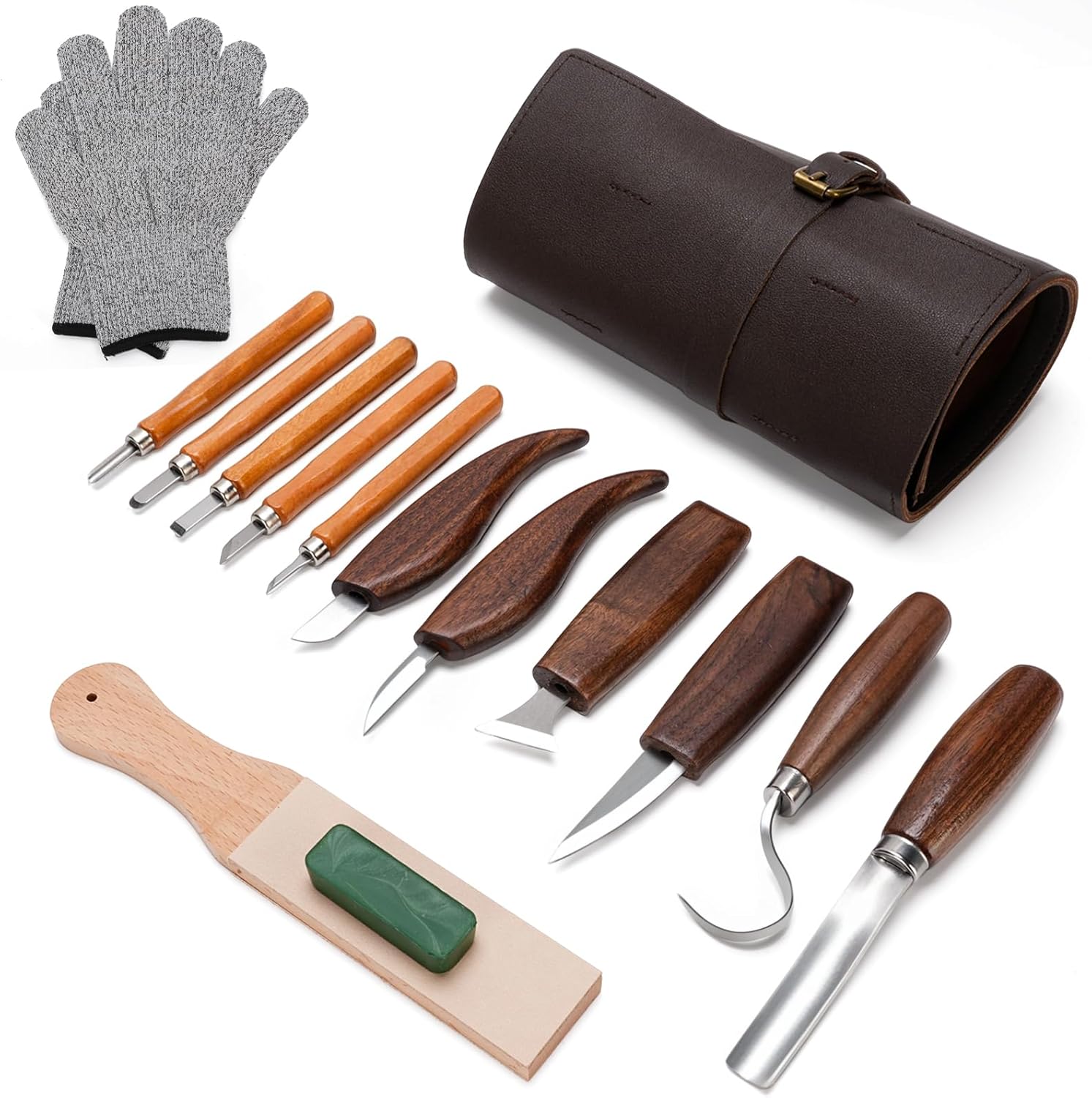 Kit de gubias para tallar madera, 15 piezas con piedra de afilar