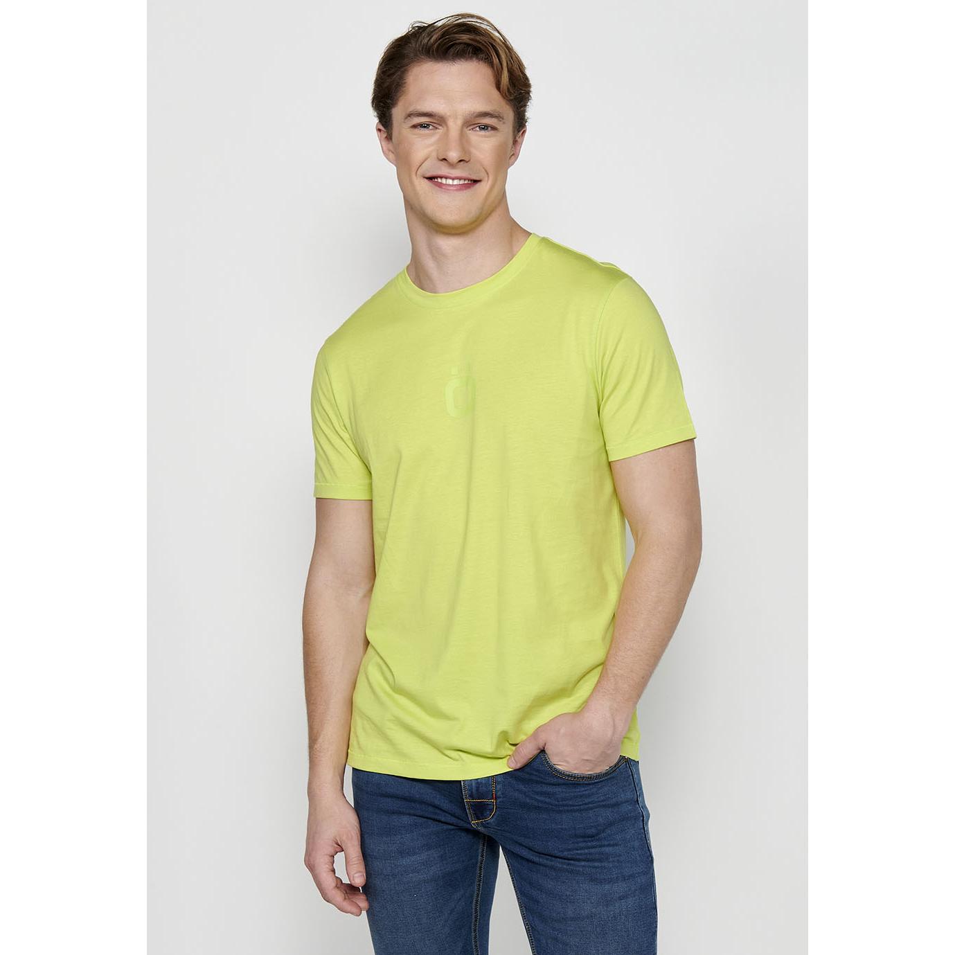 Koroshi - Camiseta hombre manga corta básica con logo frontal tono sobre tono, 100% algodón suave y transpirable para looks casuales diarios