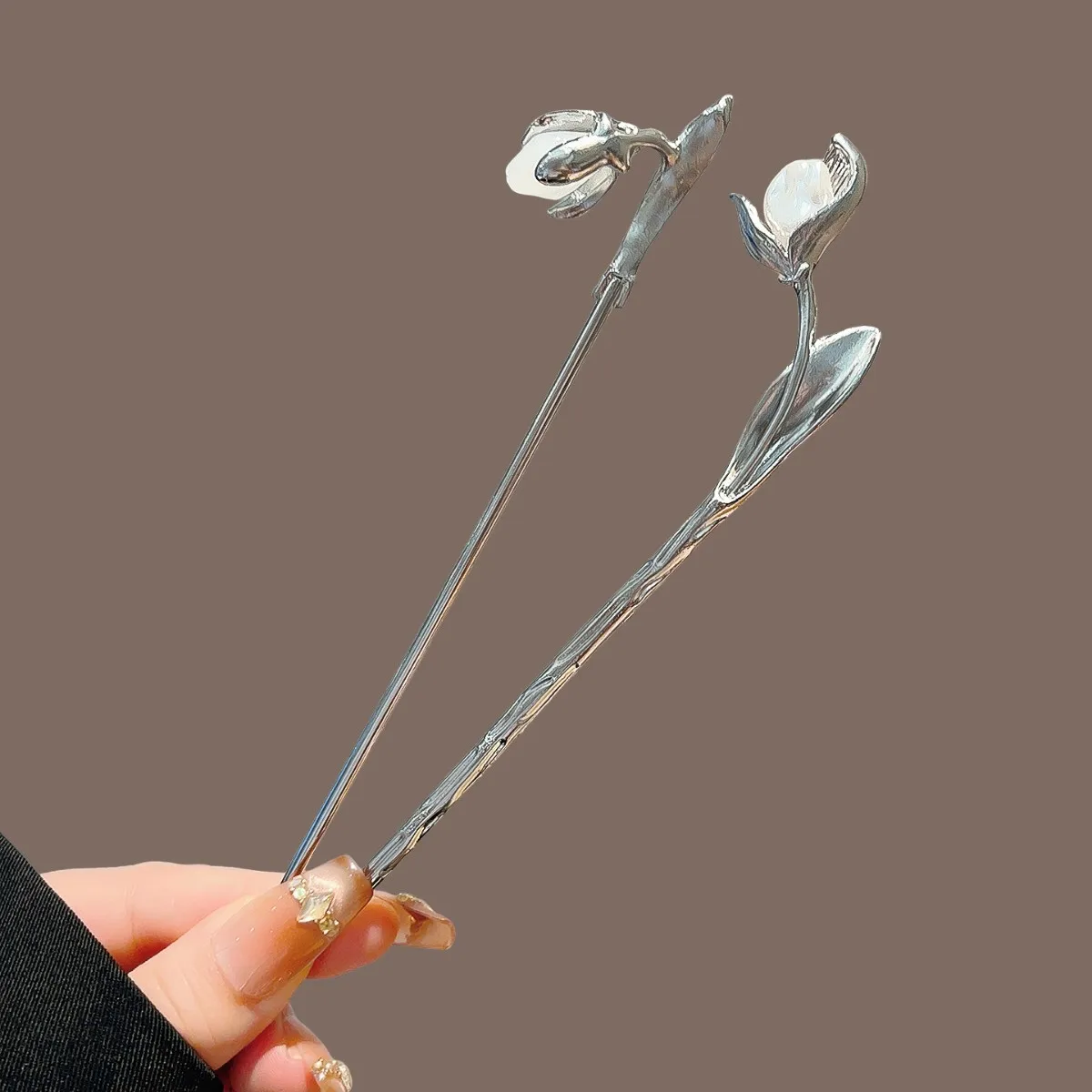 Chinese Style Flower Hairpin Exquisite Jade Orchid Metal Hair Stick For Women Girls Trendy Headwear Jewelry Hair Accessory
