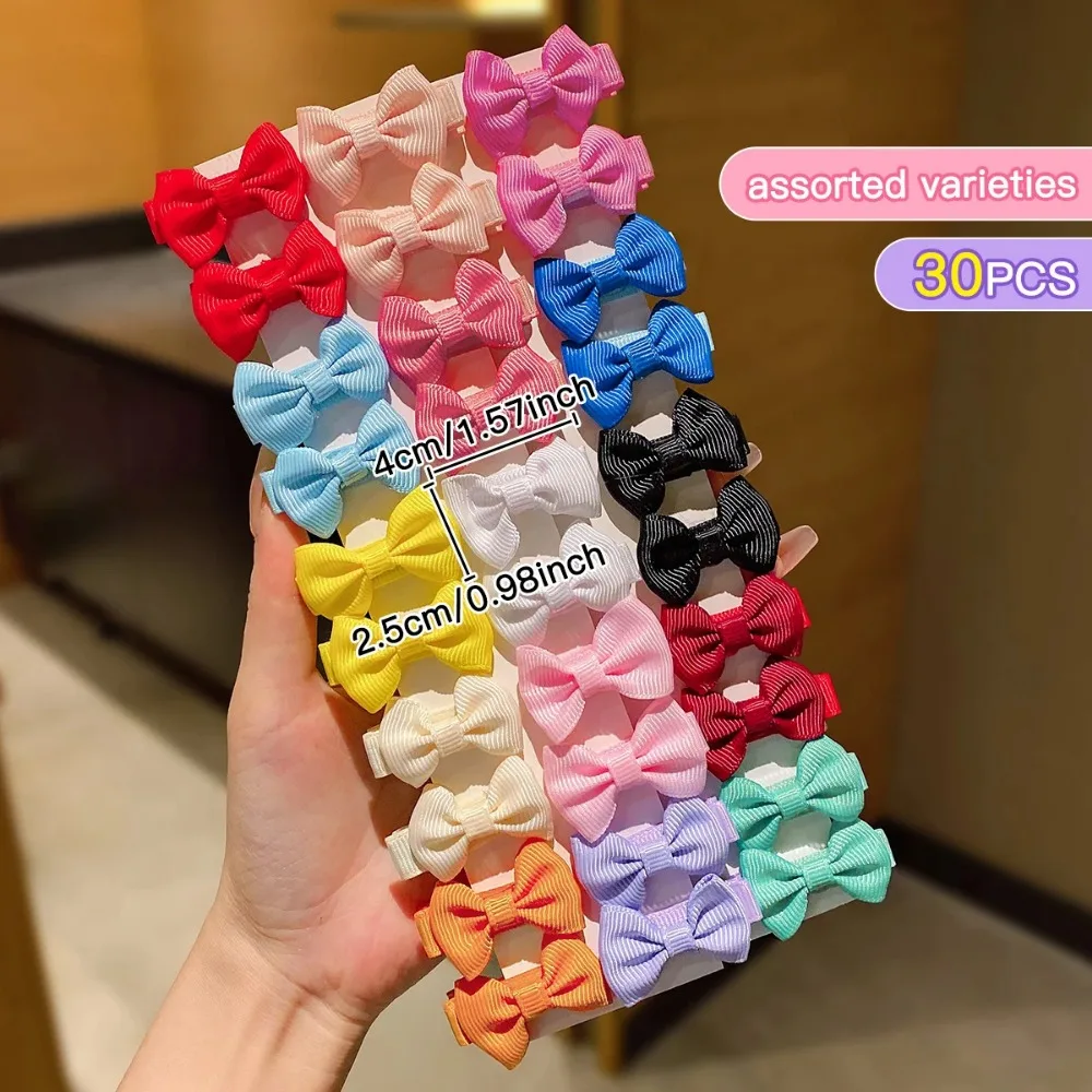 30Pcs Random Color Fabric Bow Hair Clips, Cute Bow Hair Barrettes Fashion Daily Hair Accessories for Women Girls
