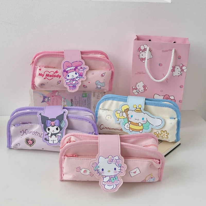 2026 New Japanese Kawaii HelloKitty Sanrio Large Capacity Cartoon Stationery Box Portable Storage Bag Children's Birthday Gift