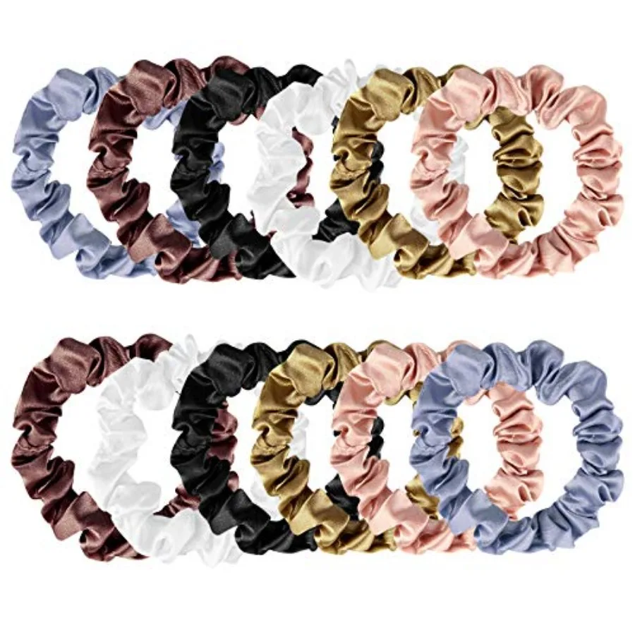 12 Pieces Silk Hair Scrunchies Silk Hair Tie Elastic Ponytail Holders for Women Girls Hair Accessories