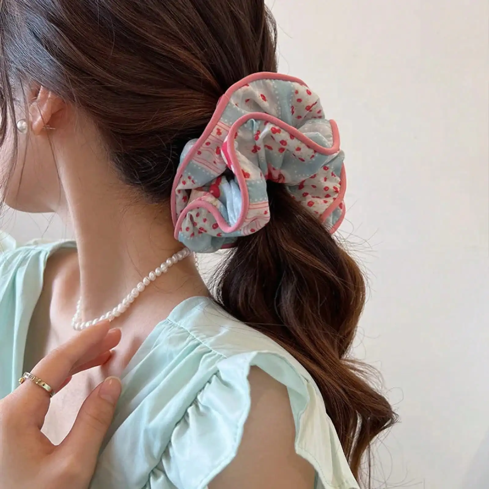 Korean Fashion Big Printed Scrunchie Women Elastic Hair Tie Rope Rubber Hairband Headdress Hair Accessories Ponytail Holde