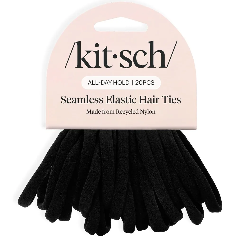 No Damage Nylon Hair Ties 20 Pcs Stretchable Elastic Hair Bands for Strong All Day Hold Ponytail Holders Hair Accessories for Women Girls Black