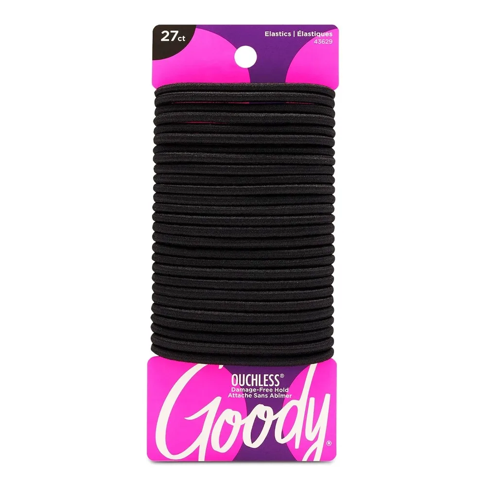 Ouchless Elastic Hair Ties for Women 27 Count Black 4MM Medium Hair Pain Free Hair Bands for Long Lasting Braids Ponytails and Updos