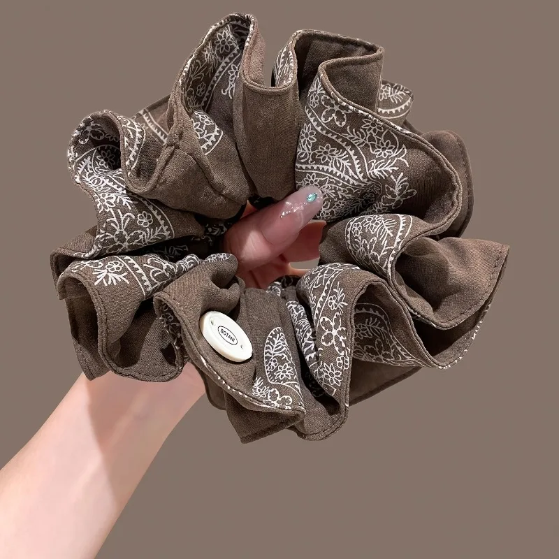 Korean coffee cashew flower double-layer large intestine hair band female lazy style ball head retro oversized hair accessories headband new