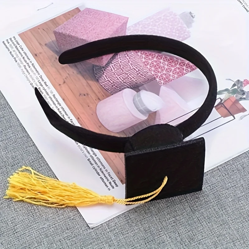 1pc Graduation Cap Headband, Black Doctoral Hat Design Hair Band for Graduation Party, Photo Props, Ceremony Gifts