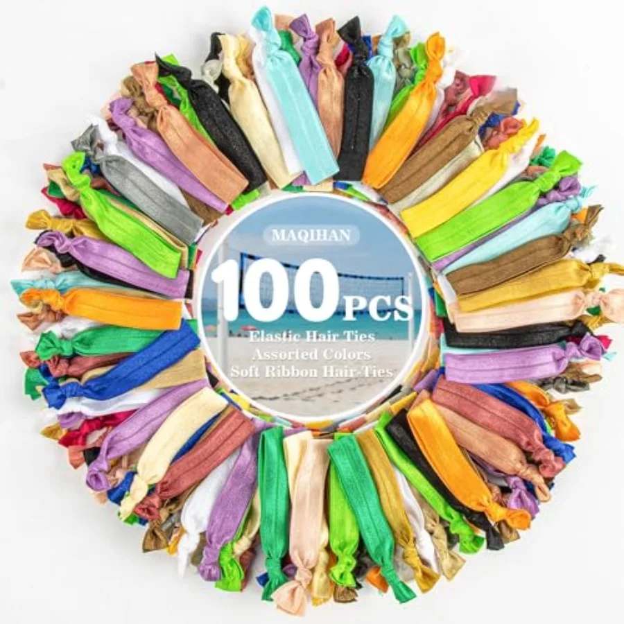 100 PCS Soft Ribbon Hair-Ties - Elastic No Crease Ribbon, Knotted Hair Tie, 20 Colors for Woman, Girl