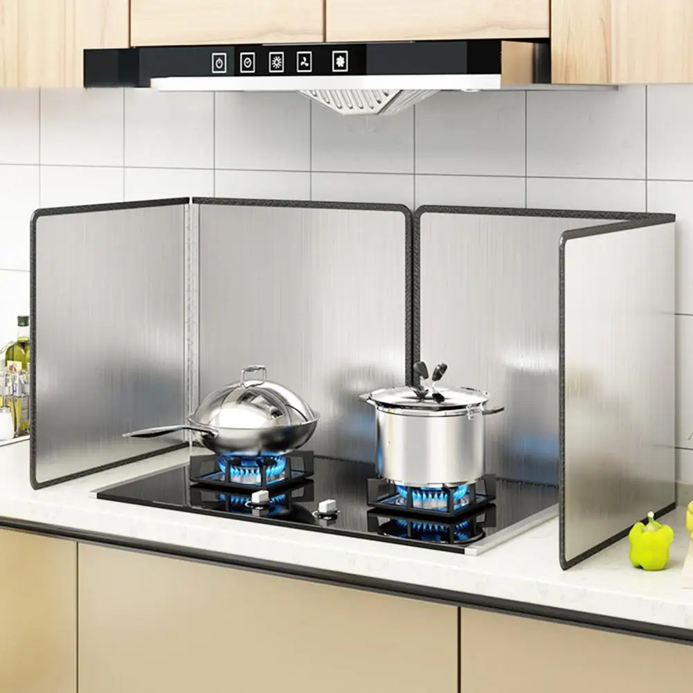Stainless Steel Panel Splash Guard 3-sided Stainless Steel Oil Splatter Guard Foldable Grease Splatter Screen for Frying Pan