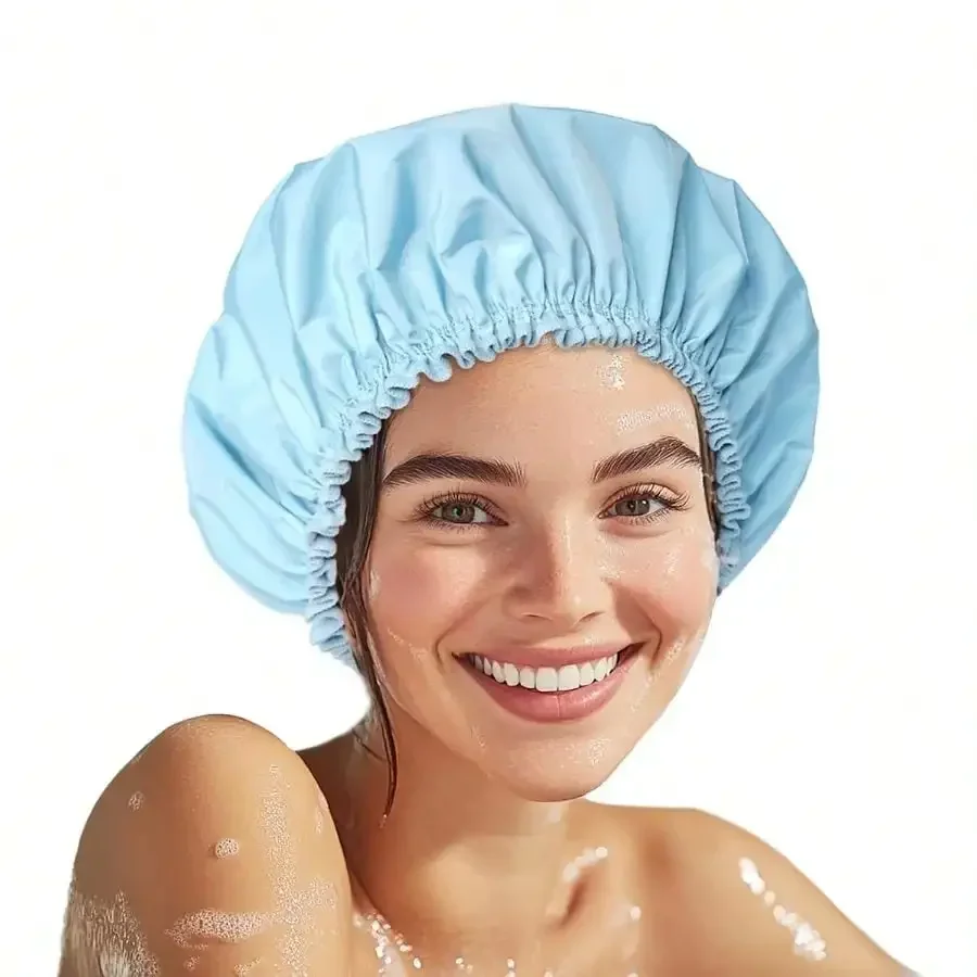 2026 Shower Cap Women, Double Layer Waterproof Bath Cap, Reusable Hair Protector, Large Waterproof Shower Bonnet Washable Elastic Band Bath Hair Hat For Long Hair, Braids - Pink
