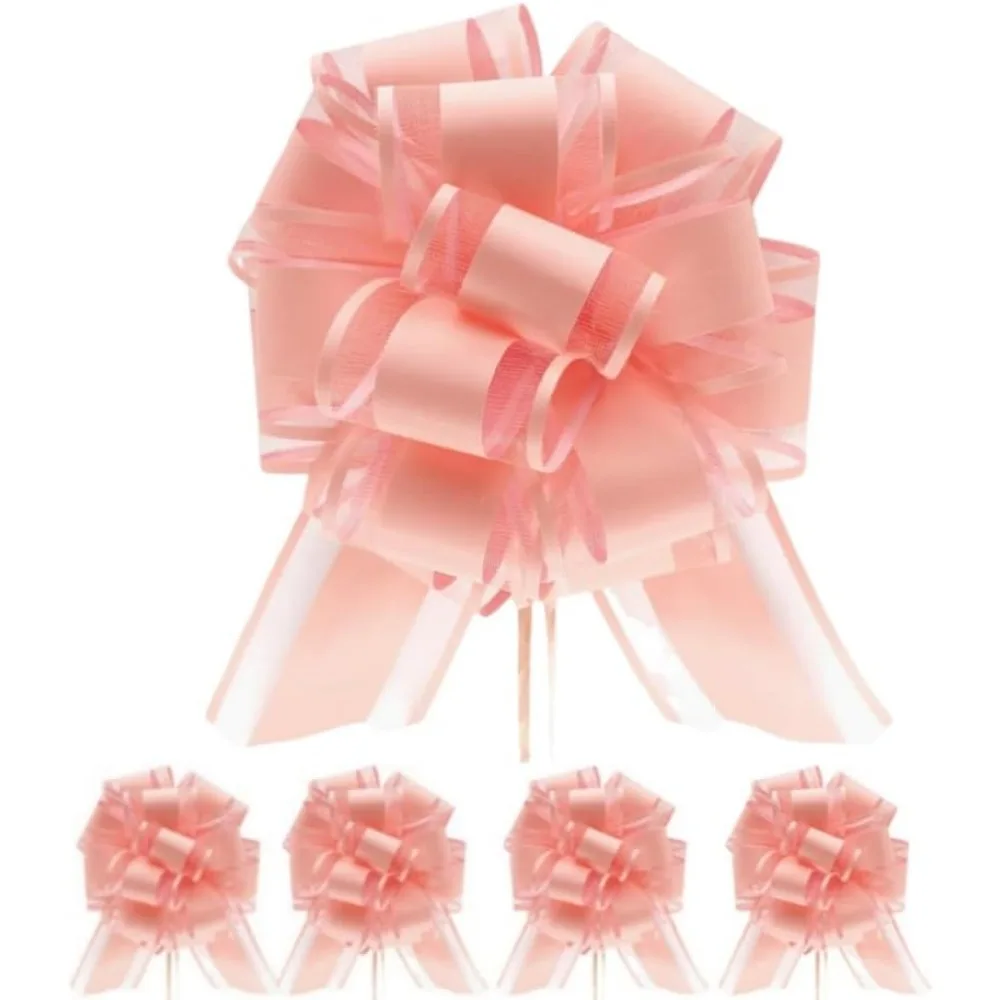 6 Pack 6 Inch Pull Bows for Gift Wrapping and Decorations, Lotus Root Pink